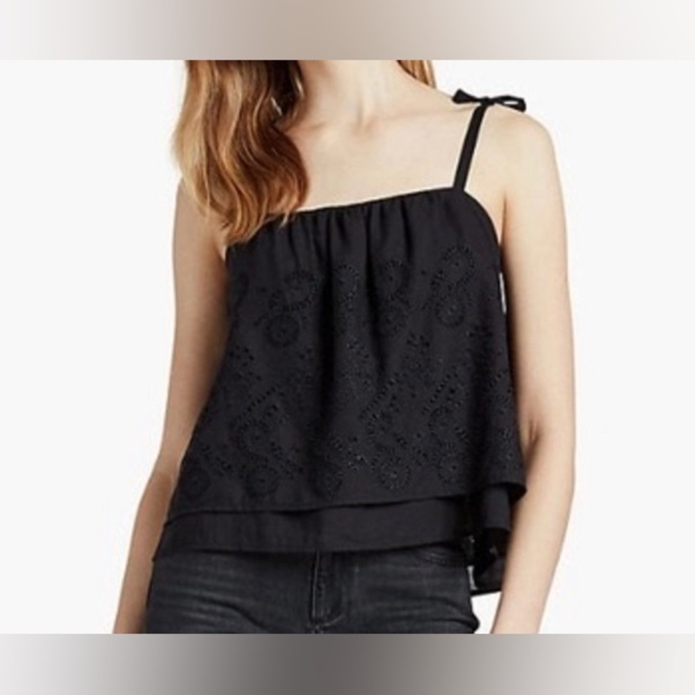 EMBROIDERED EYELET DOUBLE LAYER TANK